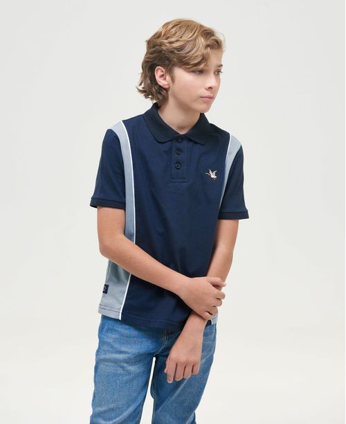 Camiseta de Niño Tipo Polo, Straight Fit Manga Corta - Bloques de Color Verticales