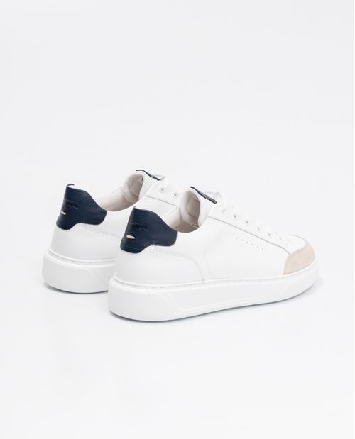 Tenis de Hombre en Cuero, Tipo Basket - Cuero Anilina y Cuero Gamuzado en Contraste de Color