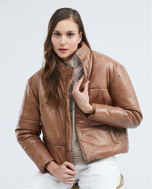 Chaqueta de Mujer de Cuero tipo Puffer