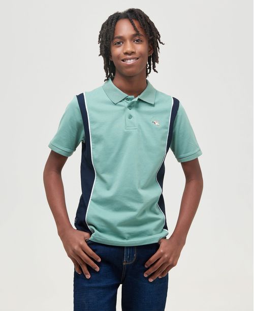Camiseta de Niño Tipo Polo, Straight Fit Manga Corta - Bloques de Color Verticales