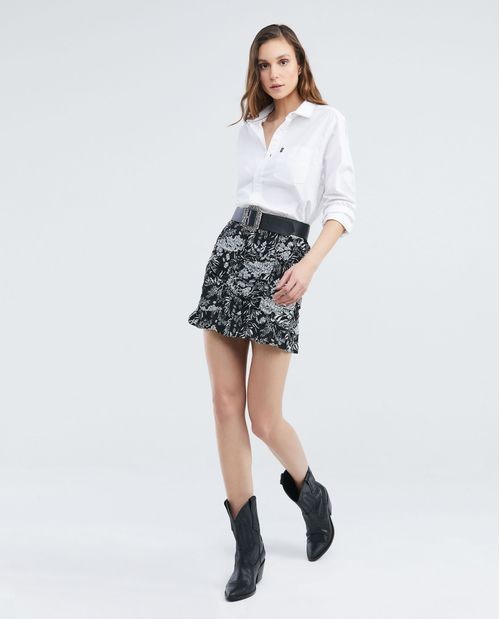 Falda, Silueta Línea A, Tiro Alto Largo Mini - Maxi Print Follaje