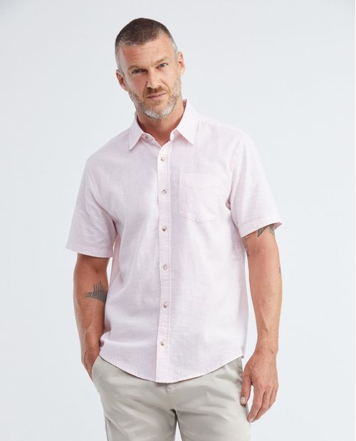 Camisa de Hombre, Classic Fit Manga Corta - Algodón + Lino