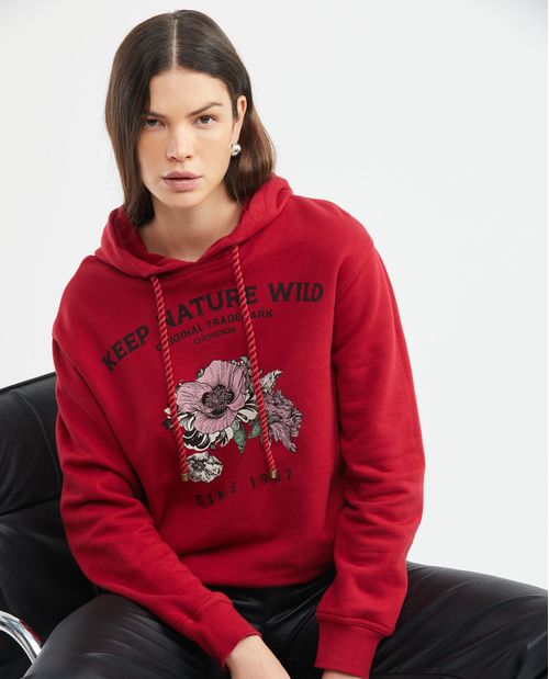 Buzo de Mujer, Cerrado con Capucha - Gráfico Frontal Estampado