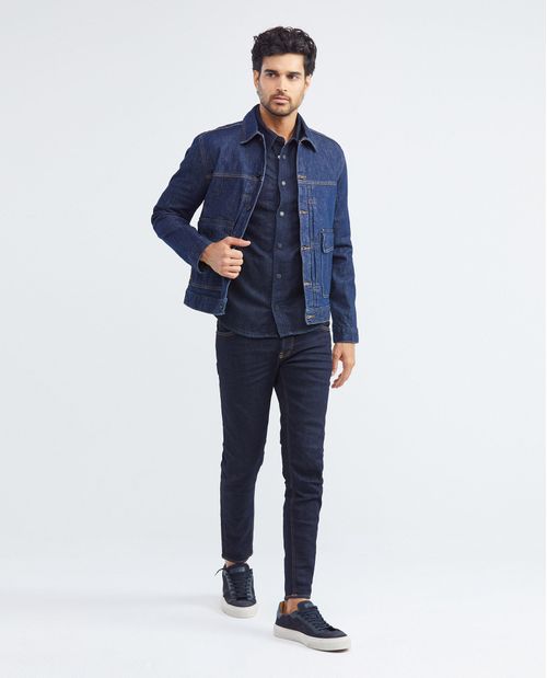 Chaqueta de Hombre en Denim, Tipo Trucker Straight Fit - Azul Ultra Oscuro Bolsillos Sobredimensionados