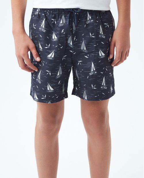Pantaloneta de Baño Para Niño, Regular Fit - Estampado Barcos