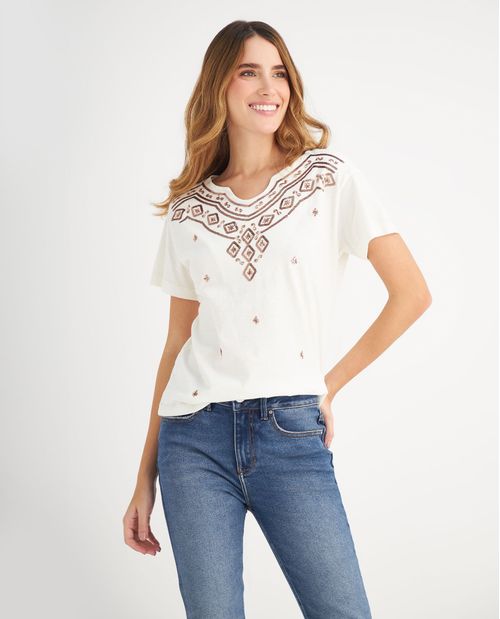 Camiseta con bordado de lentejuelas para mujer