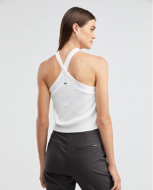 Top Tejido de Mujer, Silueta Recta Cuello Tipo Halter Tirantes Cruzados - Galga Liviana
