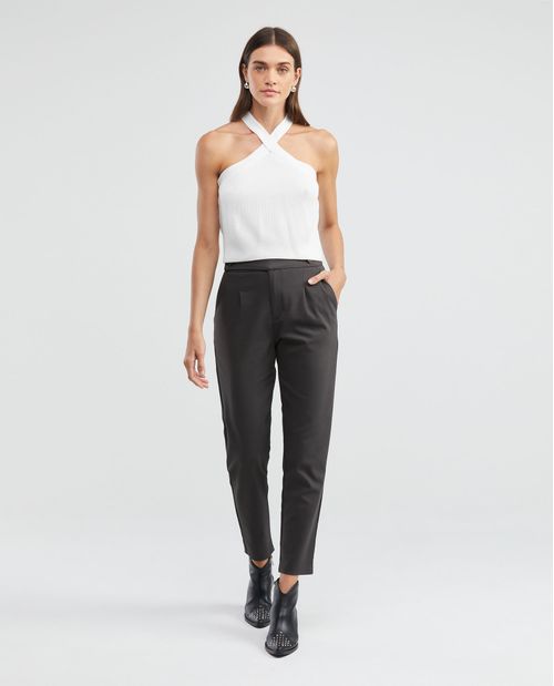 Top Tejido de Mujer, Silueta Recta Cuello Tipo Halter Tirantes Cruzados - Galga Liviana