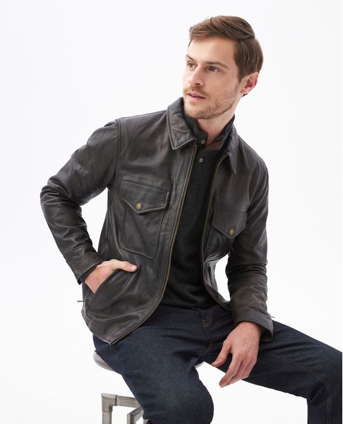 Chaqueta de Hombre en Cuero, Silueta Clásica - Piel Vacuno con Tratamiento Vintage