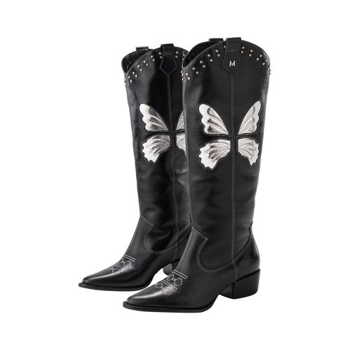 Bota palermo caña alta plus negro plata Glamour