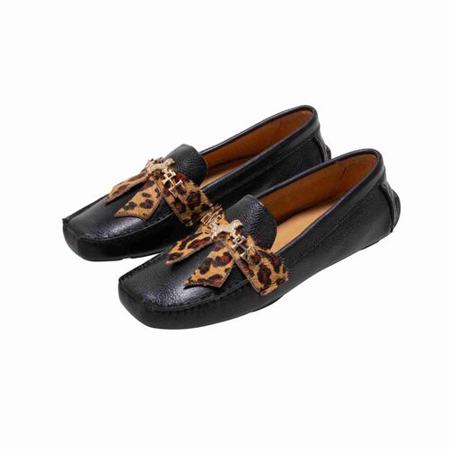 Mocasín driver santa barbara negro animal print MH Mocs
