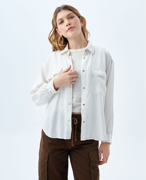 Camisa de botones tipo perla para mujer
