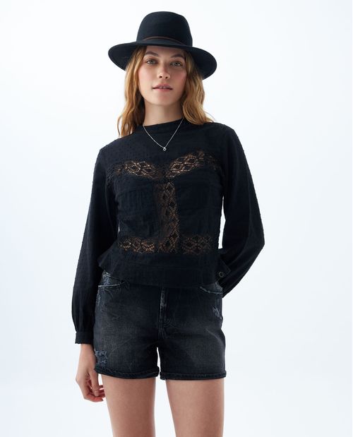 Camisa con detalles tejidos para mujer