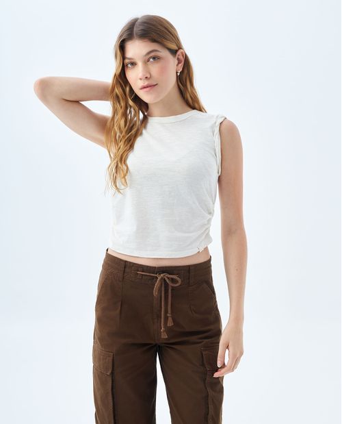 Camiseta manga sisa con recogidos para mujer