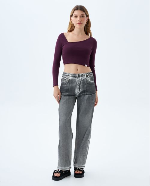 Crop top escote asimétrico para mujer