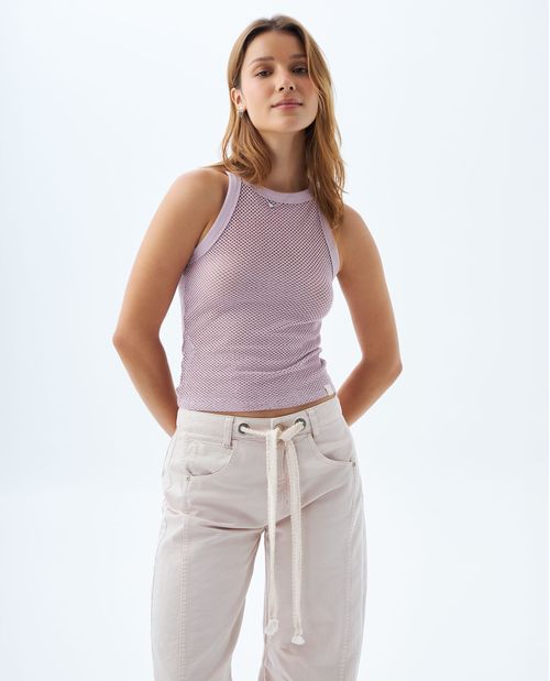 Camiseta manga sisa en malla para mujer