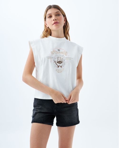 Camiseta manga sisa estampada para mujer