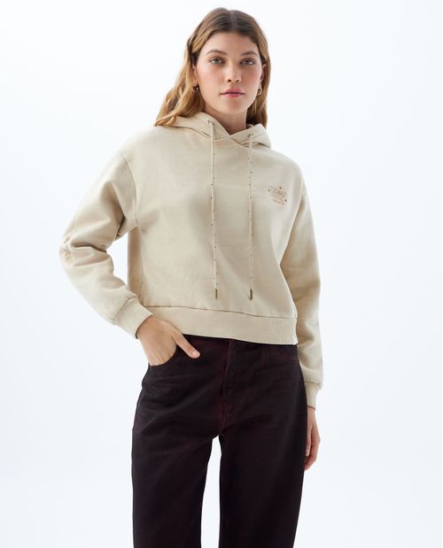 Buzo tipo Hoodie con estampados y bordados para mujer