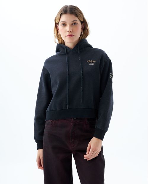 Buzo tipo Hoodie con estampados y bordados para mujer