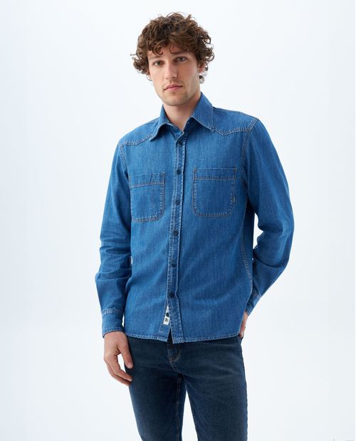 Camisa manga larga denim para hombre