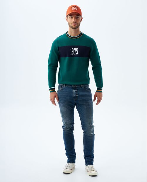 Jean Tapered tono medio con rotos para hombre