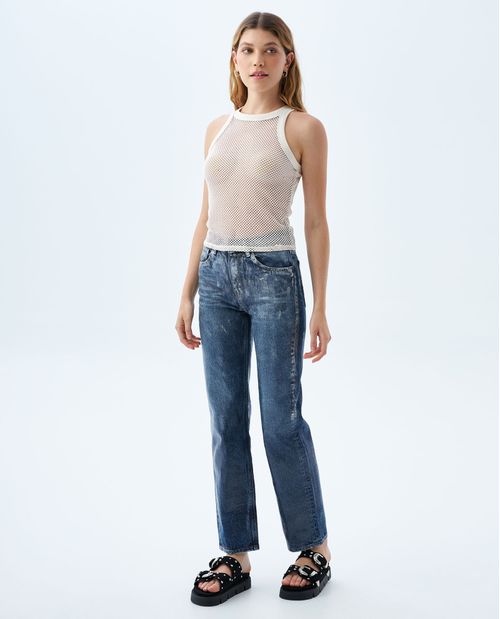 Jean Straight con efecto brillante para mujer