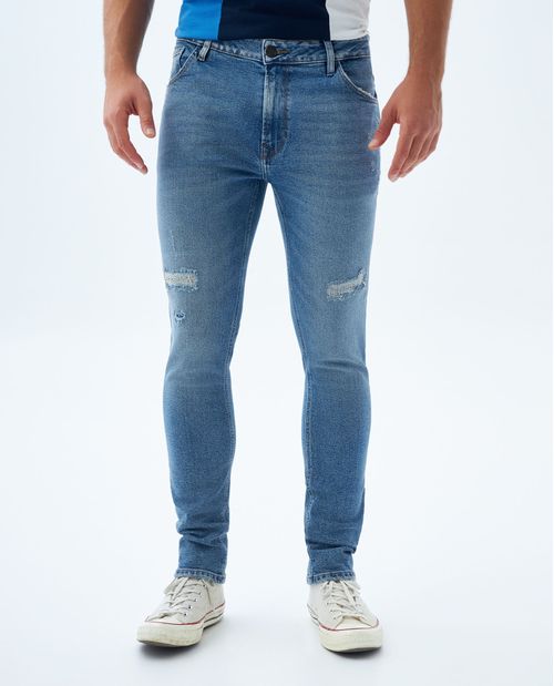Jean Tapered tono medio con parches para hombre