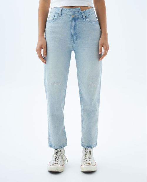 Jean Mom con pretina asimétrica para mujer