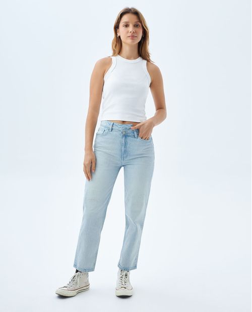 Jean Mom con pretina asimétrica para mujer