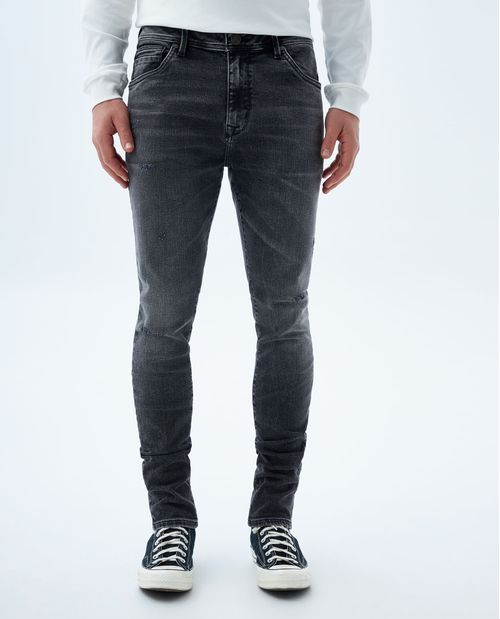 Jean Skinny negro con rotos para hombre