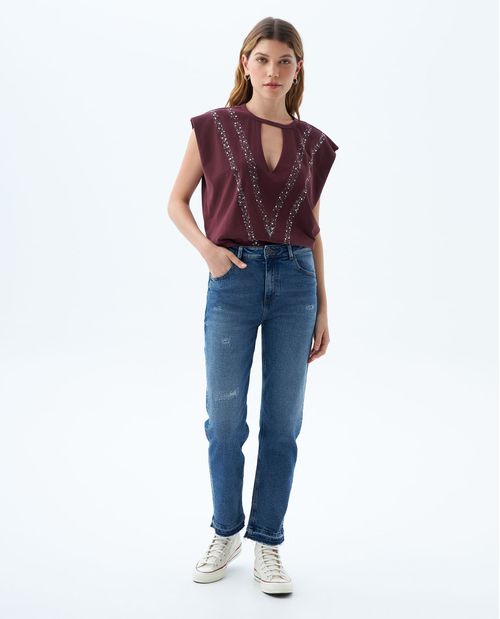 Jean Slim and Straight tono medio para mujer