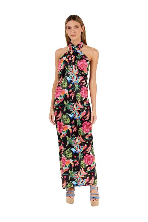 Vestido Largo Estampado Negro para mujer Tropico