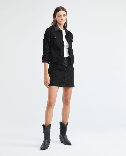 Falda Corta en Denim, High Rise - Negro