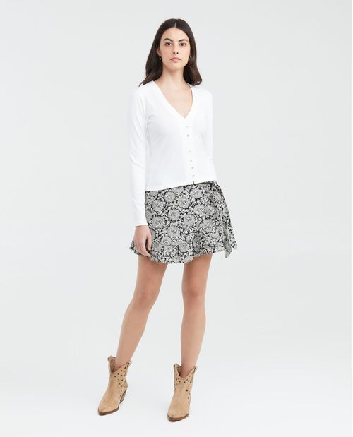 Camiseta Ajustada con Manga Larga y Escote en V para Mujer