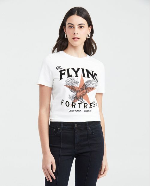 Camiseta Estampada con Detalles Aterciopelados para Mujer