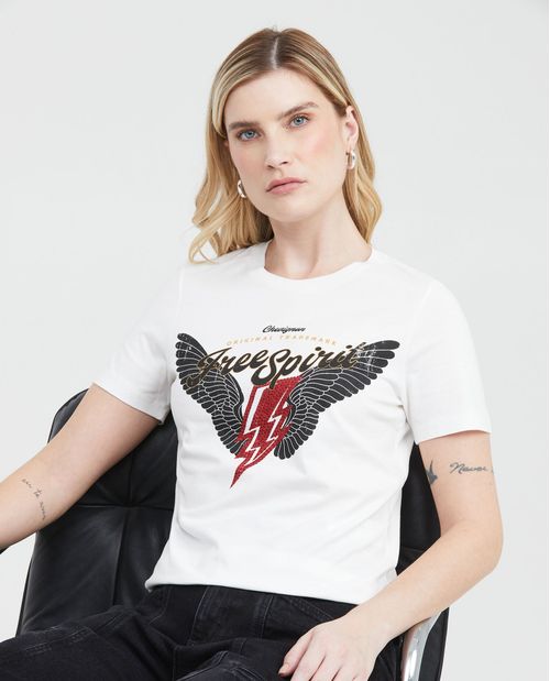 Camiseta Estampada con Detalle de Piedras para Mujer