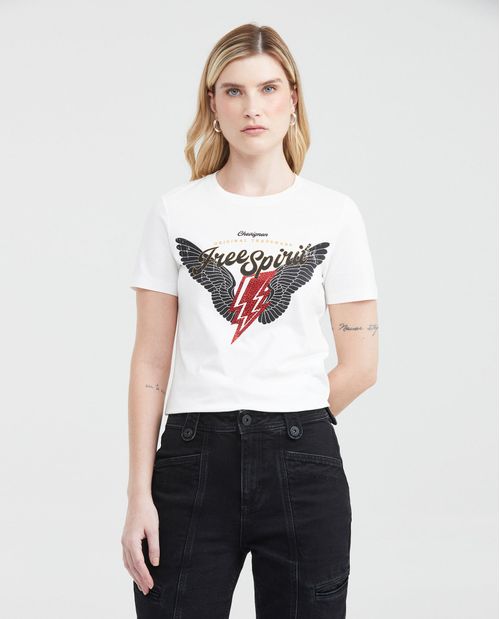 Camiseta Estampada con Detalle de Piedras para Mujer
