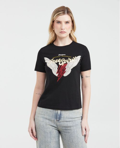 Camiseta Estampada con Detalle de Piedras para Mujer