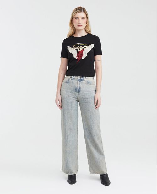 Camiseta Estampada con Detalle de Piedras para Mujer