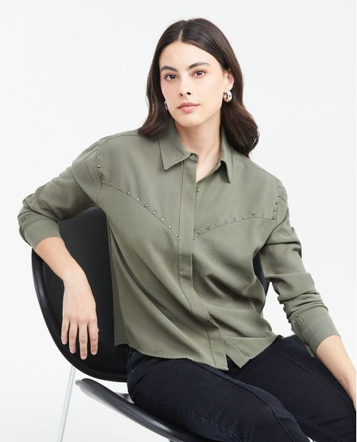 Camisa Oversize con Detalle de Piedras para Mujer