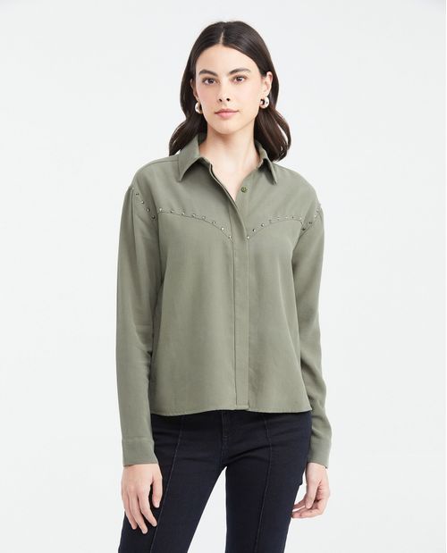 Camisa Oversize con Detalle de Piedras para Mujer