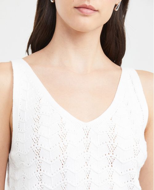 Camiseta Tejida con Escote en V y Manga Sisa para Mujer
