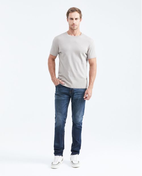 Camiseta Básica Slim Fit Cuello Redondo en Algodón Doble Punto para Hombre