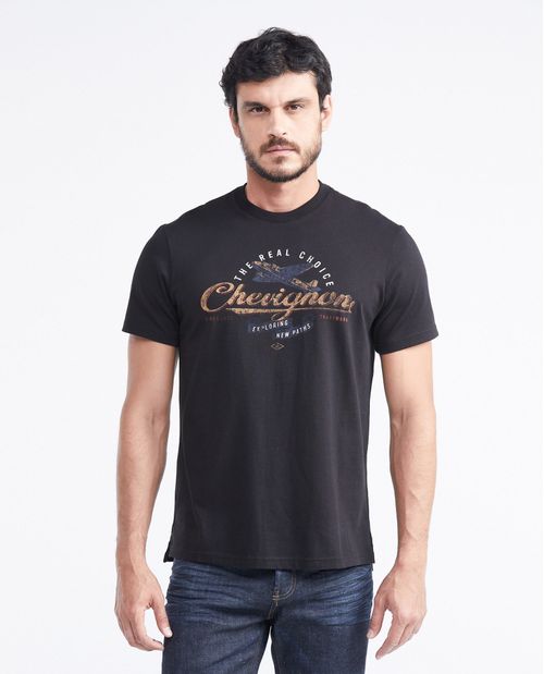 Camiseta Slim Fit Estampada Cuello Redondo en Algodón más Grueso para Hombre