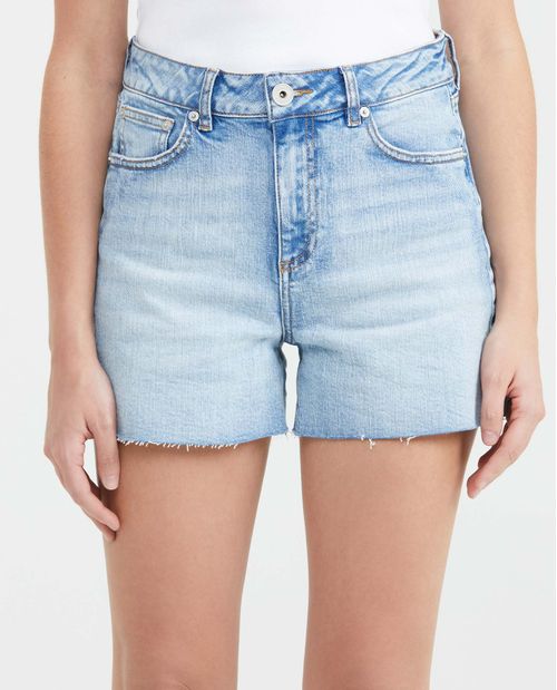 Short en Denim High Rise Azul Claro con Efecto Dirty para Mujer