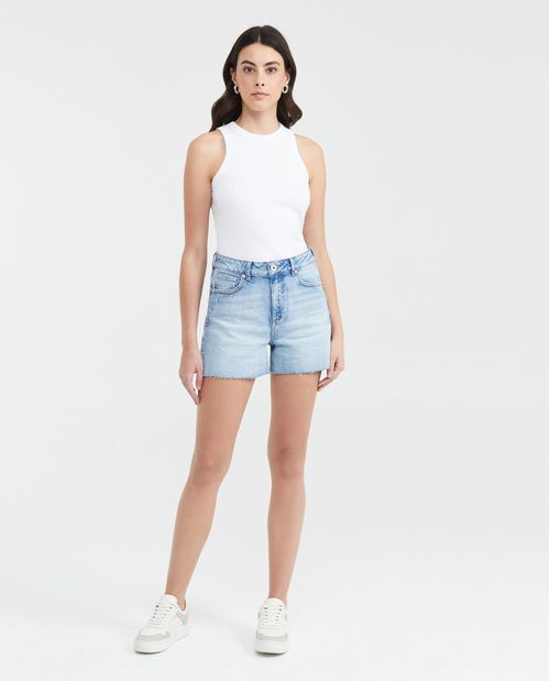 Short en Denim High Rise Azul Claro con Efecto Dirty para Mujer