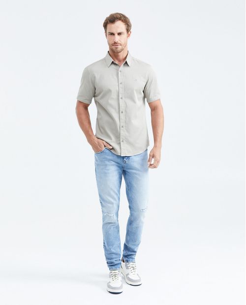 Camisa Slim Fit Manga Corta en Algodón para Hombre