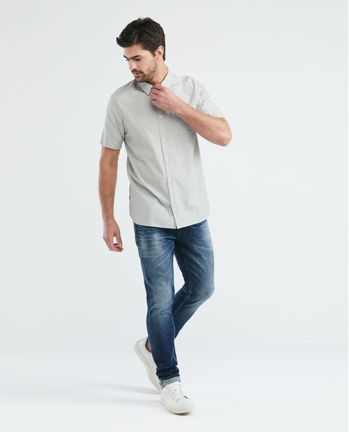 Camisa de Hombre, Slim Fit Manga Larga - 100% Algodón Efecto Dobby