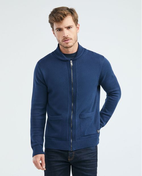 Chaqueta Tejida para Hombre, Cuello Camisero - Bolsillos de Parche
