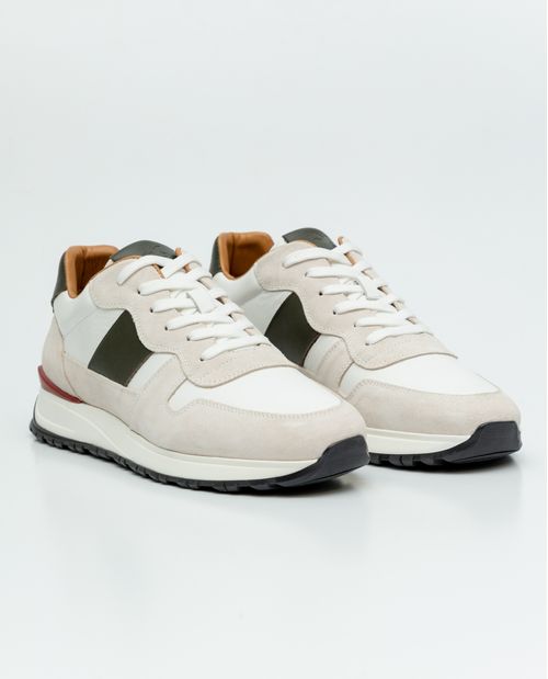 Tenis Tipo Runner en Cuero Liso y Gamuza para Hombre